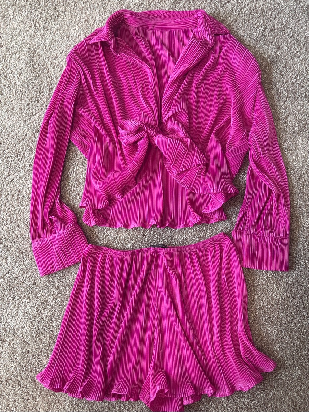 Women’s Hot Pink - Two Piece Matching Set (Long Sleeve Top & Shorts) - Size S